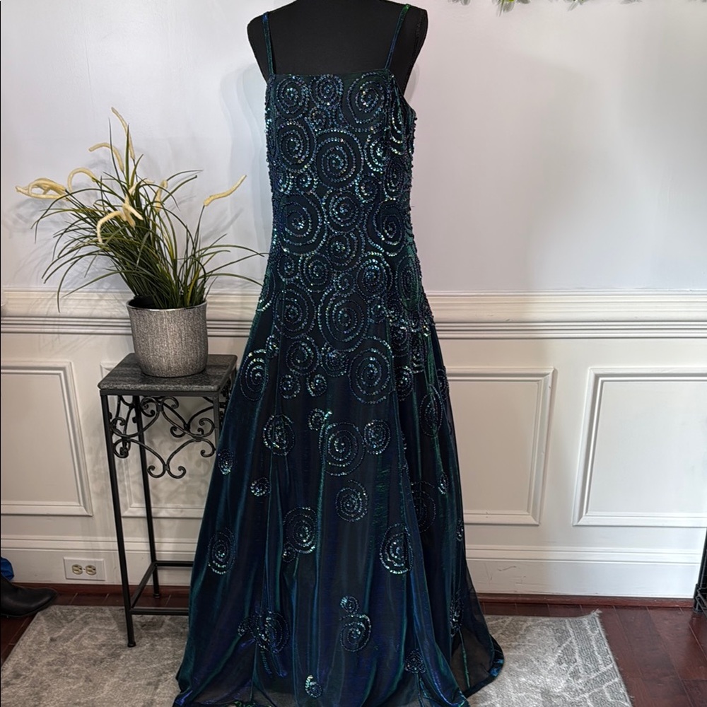 Stunning Jovani Blue/Green Beaded Ball Gown